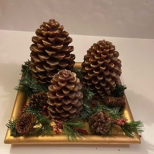 Wintersong Pinecone Garden ( 3 candles, base, sand, and greenery). Original box